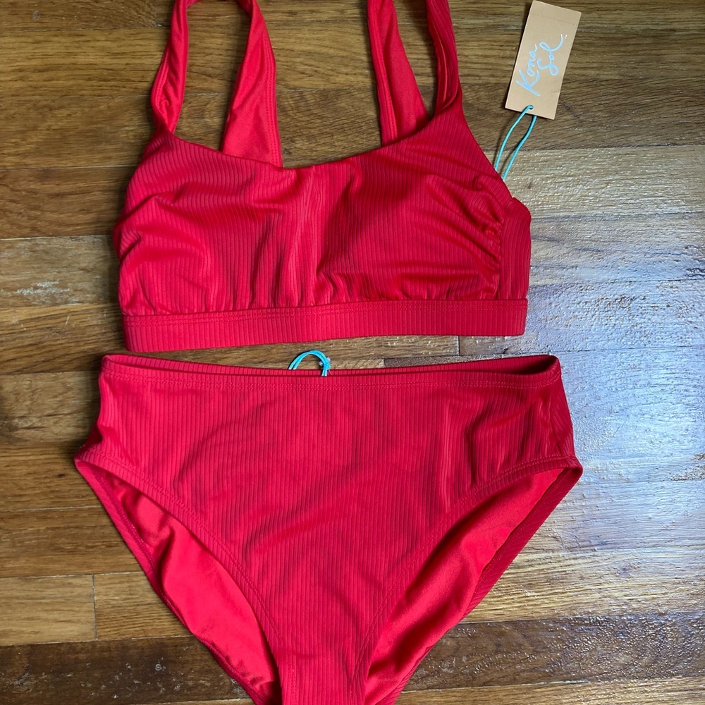 Kona Sol NWT red high waist med coverage bikini S/M